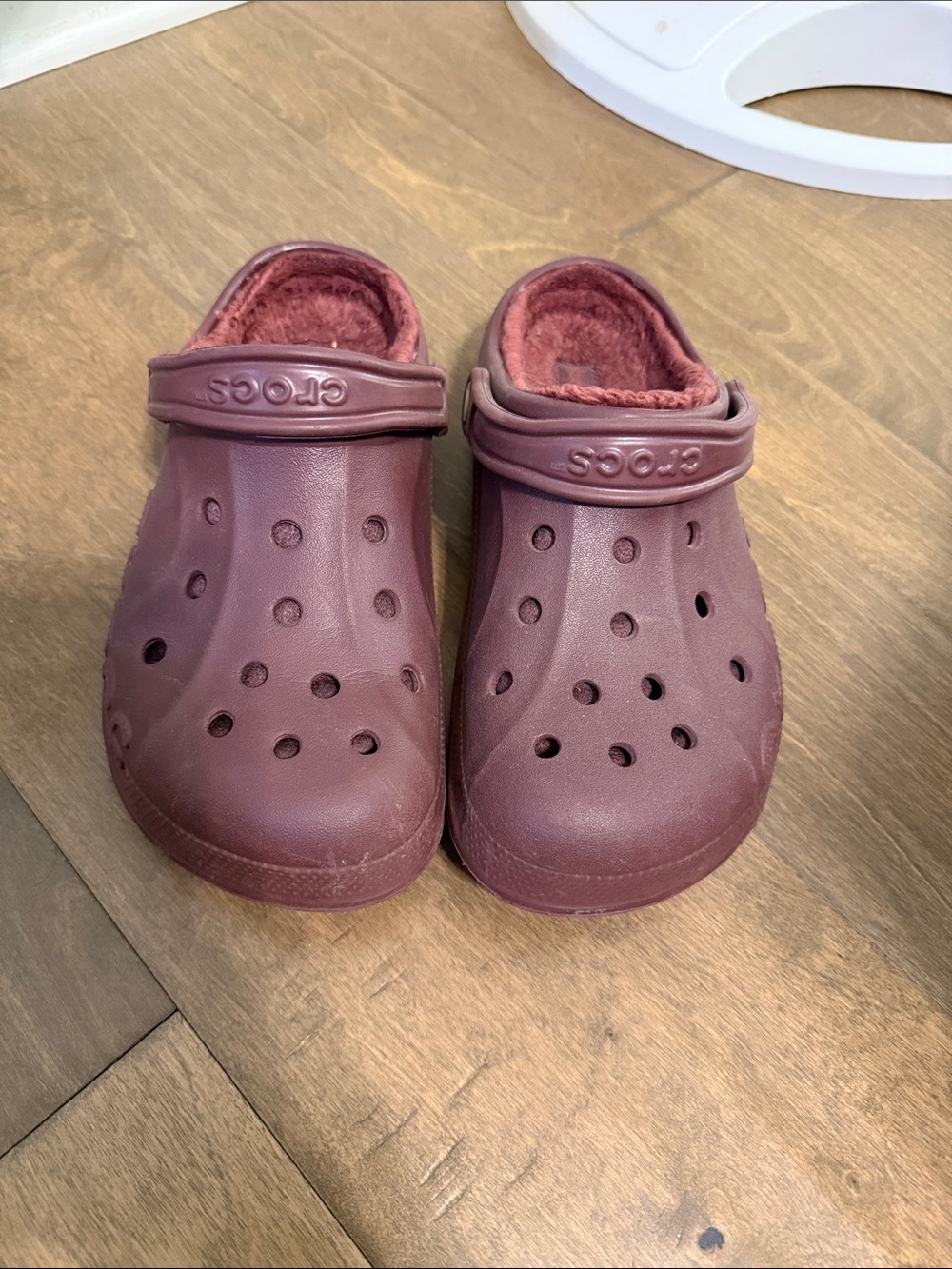 Burgundy Fuzzy Crocs